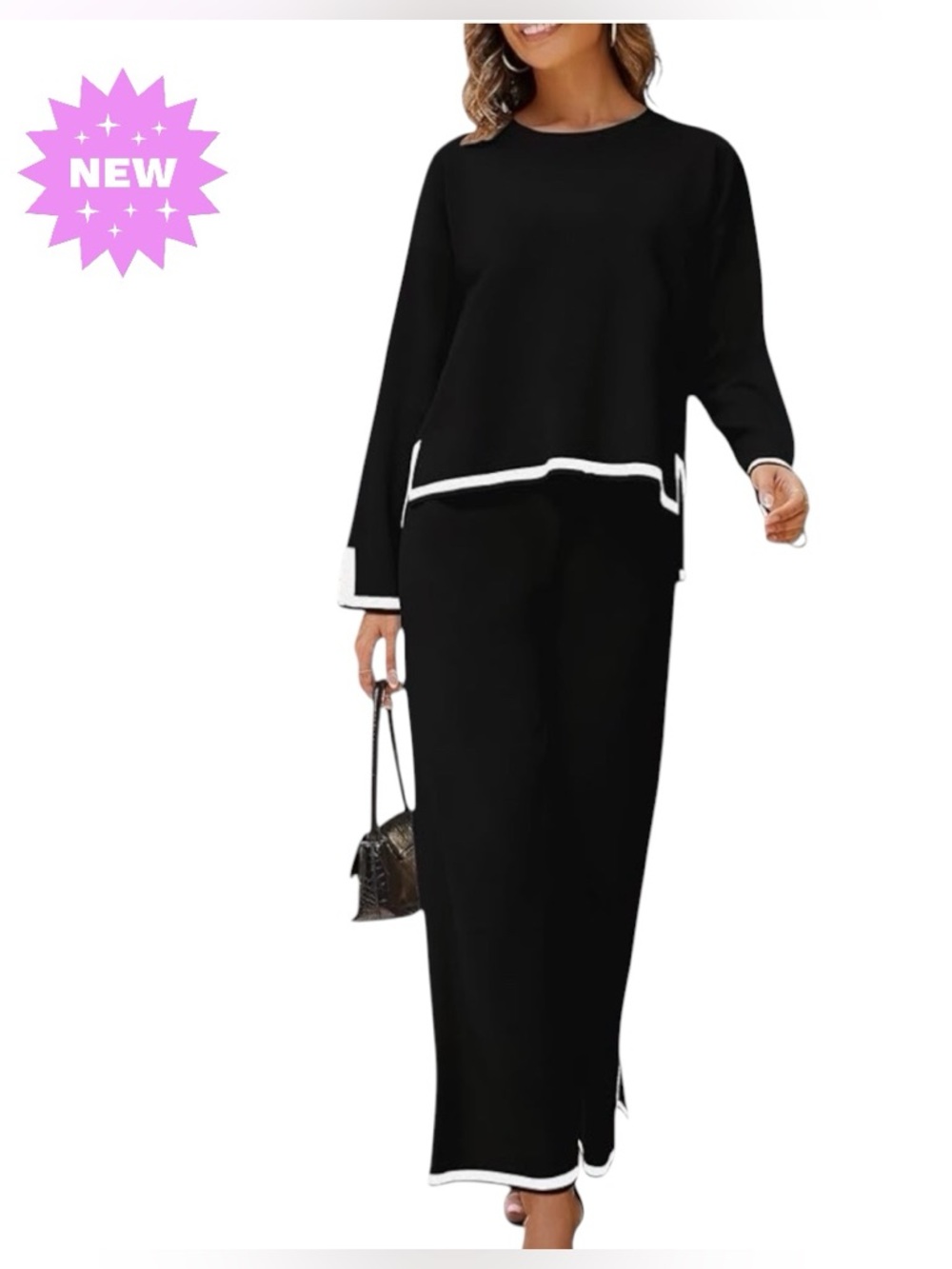 Women's 2 Piece Outfit with Long Sleeves Top and Top Wide Leg Pants. Size XL